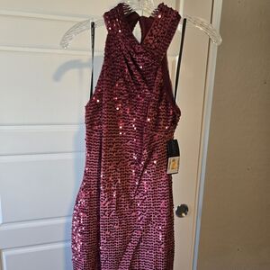 Glamorous Backless Sequin Dress in Burgundy